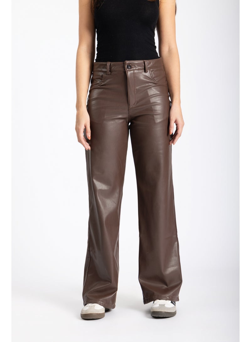 AMICI Straight leg leather trouser brown - Image 1